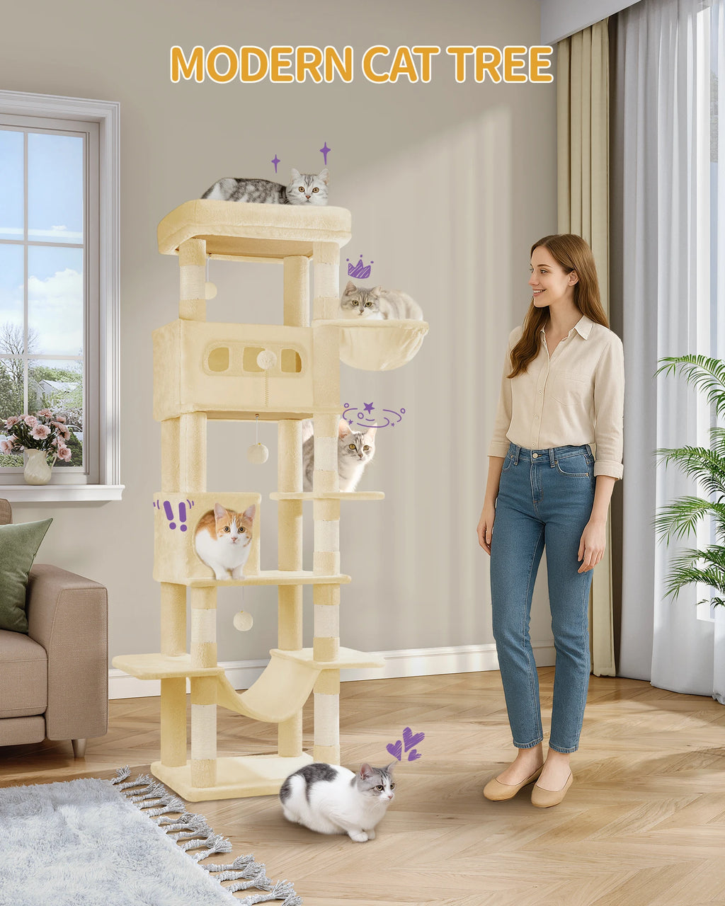 Árbol Rascador para Gatos 170 cm – Multi-Nivel para Gatos