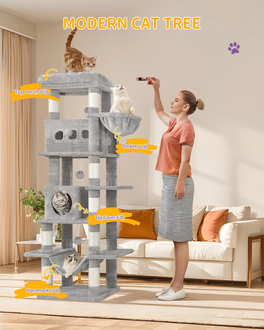 Árbol Rascador para Gatos 170 cm – Multi-Nivel para Gatos