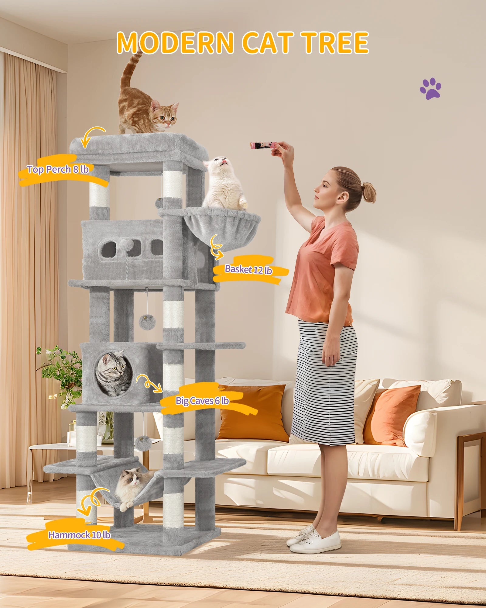 Árbol Rascador para Gatos 170 cm – Multi-Nivel para Gatos